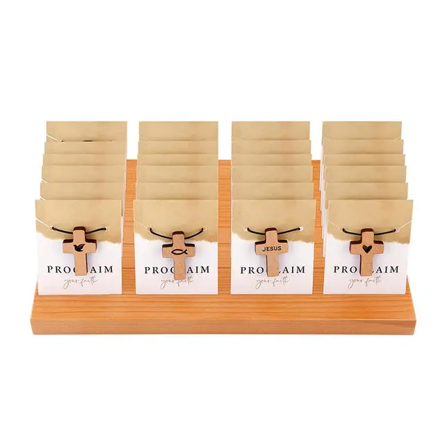 Display (24) wooden cross necklaces