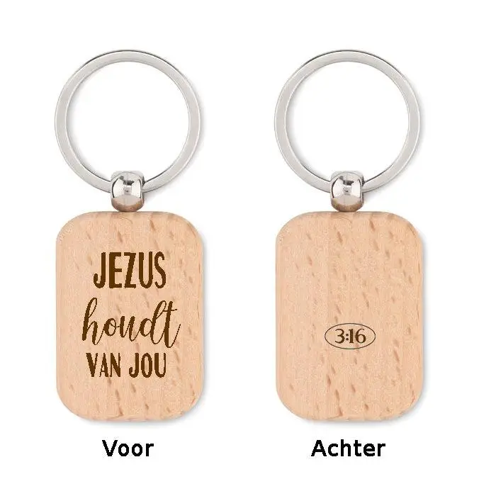 Sleutelhanger hout, Jezus houdt van jou