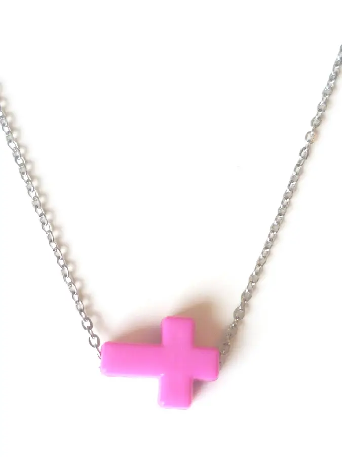 Rvs schakelketting kruis d-roze