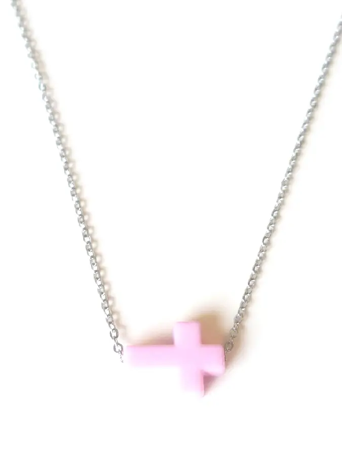 Rvs schakelketting kruisje roze