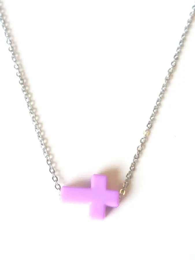 Rvs schakelketting kruisje paars