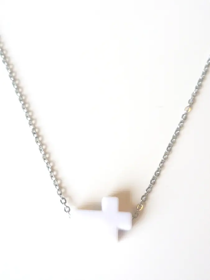 Rvs schakelketting kruisje wit