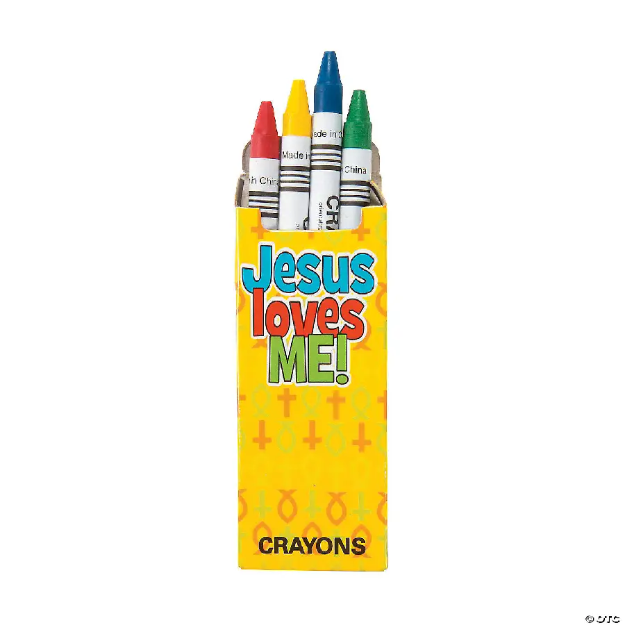 Jesus loves me 4-color crayons box